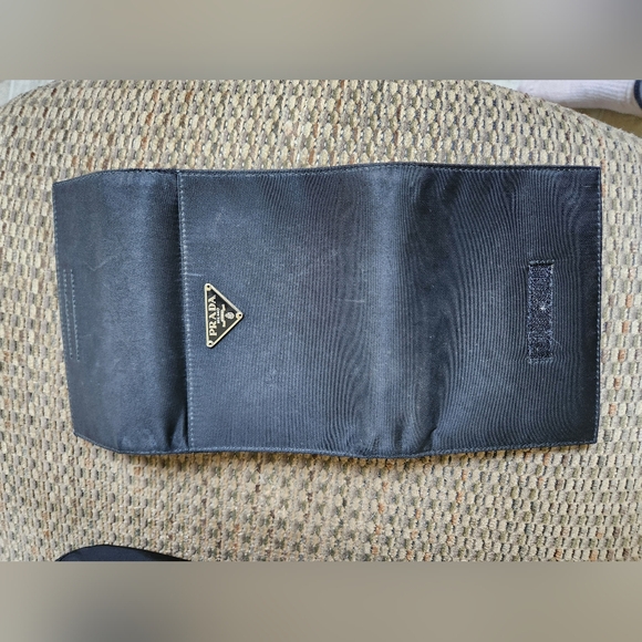 PRADA Logo Plate Black Nylon Leather Trifold Wallet/6X1273 - Picture 4 of 14